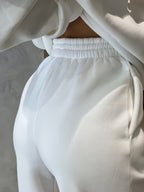 Women's Autumn/Winter New Hooded Sweatshirt Solid Color Set - Off-white
