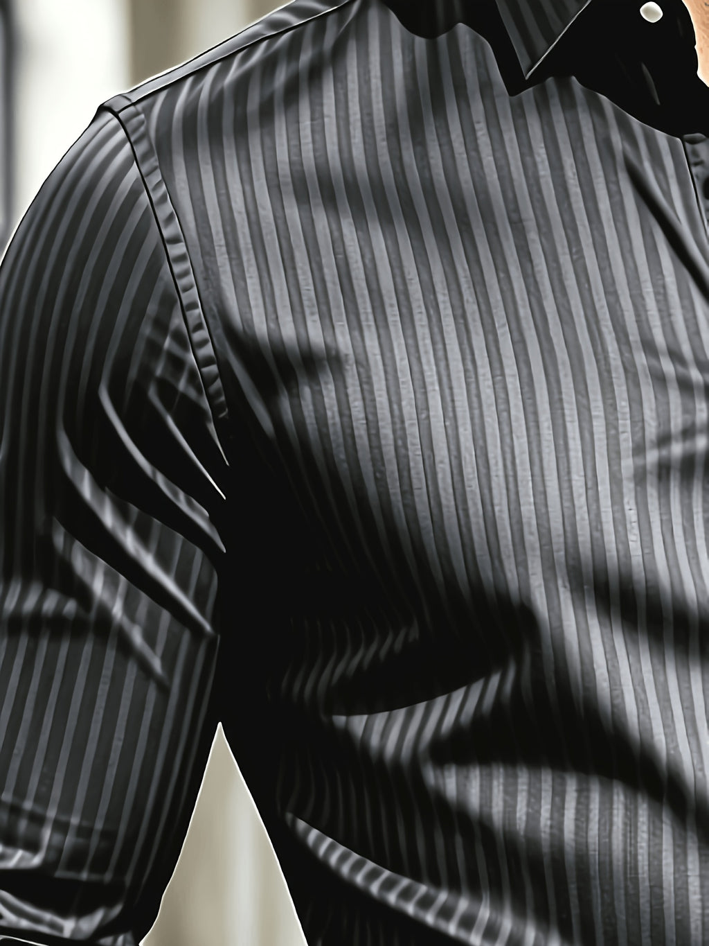 Vintage Money Suit Men'S Pinstripe Shirt - Navy Style, Button-Up Collar Suitable for Business, Office, And Casual Wear, Machine Washable - Shirt with Vertical Stripes, Regular Fit, Long Sleeve, Button-Up Shirt - Mixed Color 2