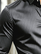 Vintage Money Suit Men'S Pinstripe Shirt - Navy Style, Button-Up Collar Suitable for Business, Office, And Casual Wear, Machine Washable - Shirt with Vertical Stripes, Regular Fit, Long Sleeve, Button-Up Shirt - Mixed Color 2
