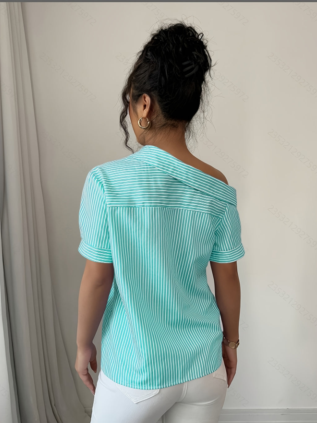 Casual Striped Off-the-Shoulder Shirt - Viridity