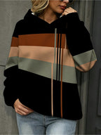 [Printed Design - Not Textured] Women'S Fashionable Hoodie, Contrasting Geometric Lines, Mixed Colors, Available in Various Sizes, Suitable for Daily And Outdoor Wear, Easy Abstract Design/Long-Sleeve And Sweatshirt/Casual Fit/ - Mixed colors
