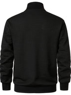 Pearson OBM Men's Checkered Textured Baseball Jacket, Waffle Knit Full-Zip Casual Outerwear, Spring/Autumn Lightweight Loose-Fit Versatile Long-Sleeve Top / Casual Commute / Outdoor Wear, Smart Casual Layering - Black