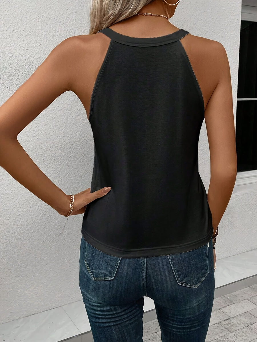 Gradient Heart Print Halter Top, Elegant Sleeveless Top For Summer & Spring, Women's Clothing - Black