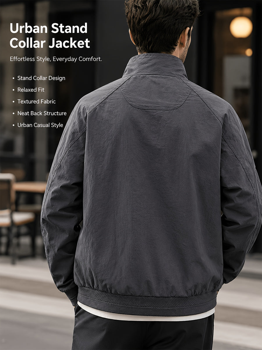 Men'S Stand-Collar Casual Commuter Jacket, Mesh Breathable Lining, Premium Wrinkle-Resistant Easy Care Fabric, Stand-Collar Zipper Closure, Ribbed Cuffs And Hem, Loose Fit Suitable for Business, Commute, And Casual Wear, Multi-Scene Men'S Outerwear - Grey