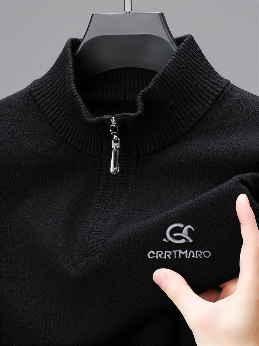 ZBZP Men's Solid Color Knit Sweater Half-Zip Stand Collar Pullover - Warm Winter Sweater Suitable for Fall/Winter, Casual Stand Collar Sweater for Office & Casual Attire, Basic Knitwear, Hand Washable Solid Color Sweater - Black