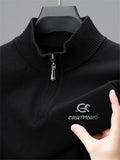 ZBZP Men's Solid Color Knit Sweater Half-Zip Stand Collar Pullover - Warm Winter Sweater Suitable for Fall/Winter, Casual Stand Collar Sweater for Office & Casual Attire, Basic Knitwear, Hand Washable Solid Color Sweater - Black
