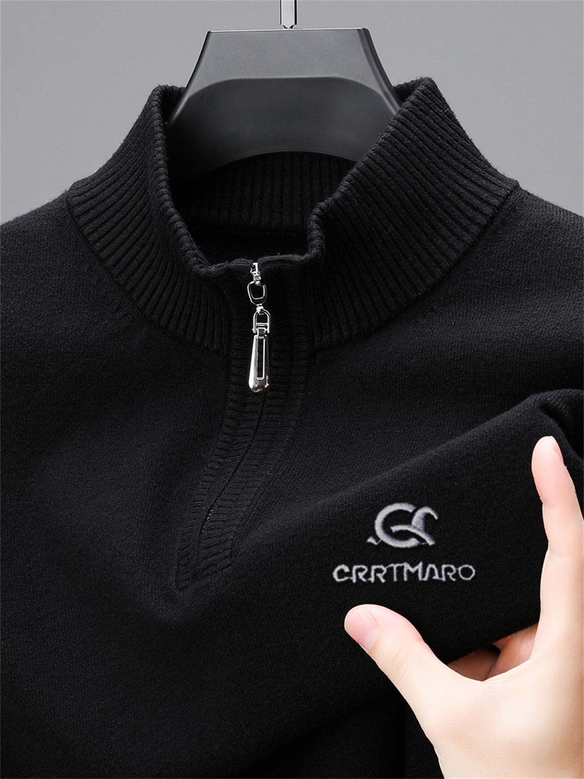 ZBZP Men's Solid Color Knit Sweater Half-Zip Stand Collar Pullover - Warm Winter Sweater Suitable for Fall/Winter, Casual Stand Collar Sweater for Office & Casual Attire, Basic Knitwear, Hand Washable Solid Color Sweater - Black