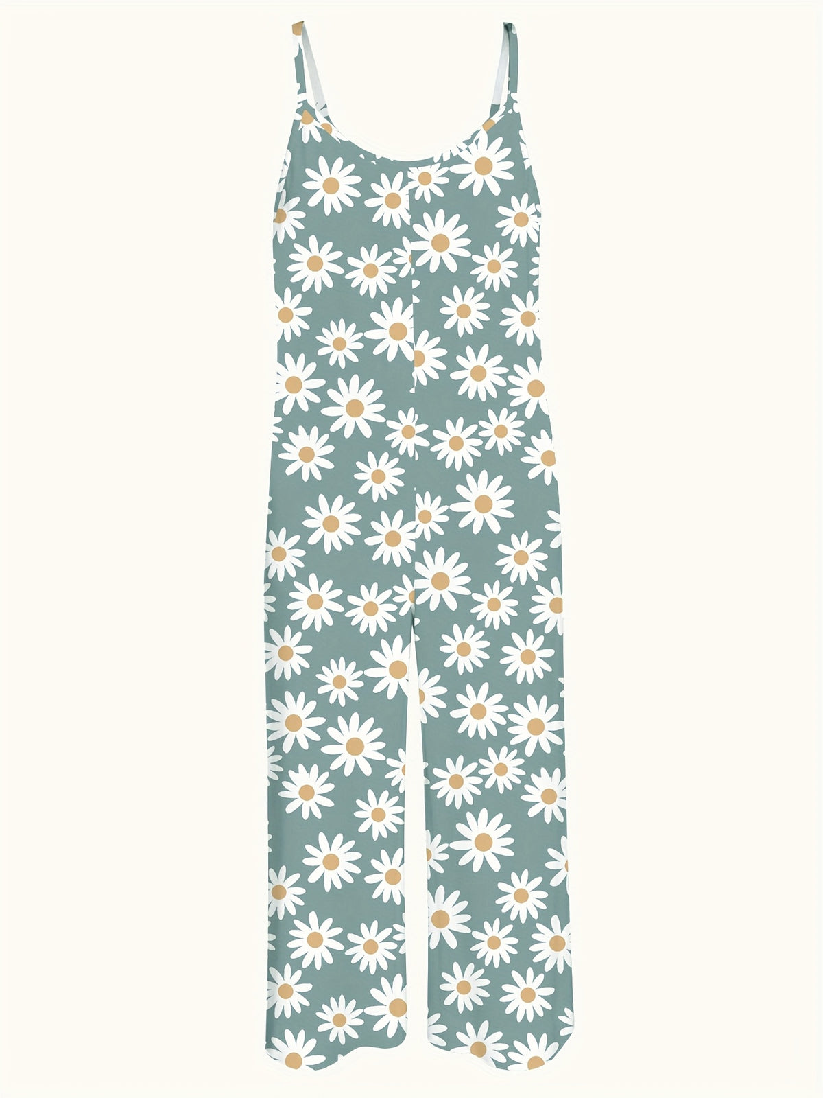 Women's European and American Style Daisy Print Spaghetti Strap High-Waist Wide-Leg Holiday Style Jumpsuit - Mixed colors