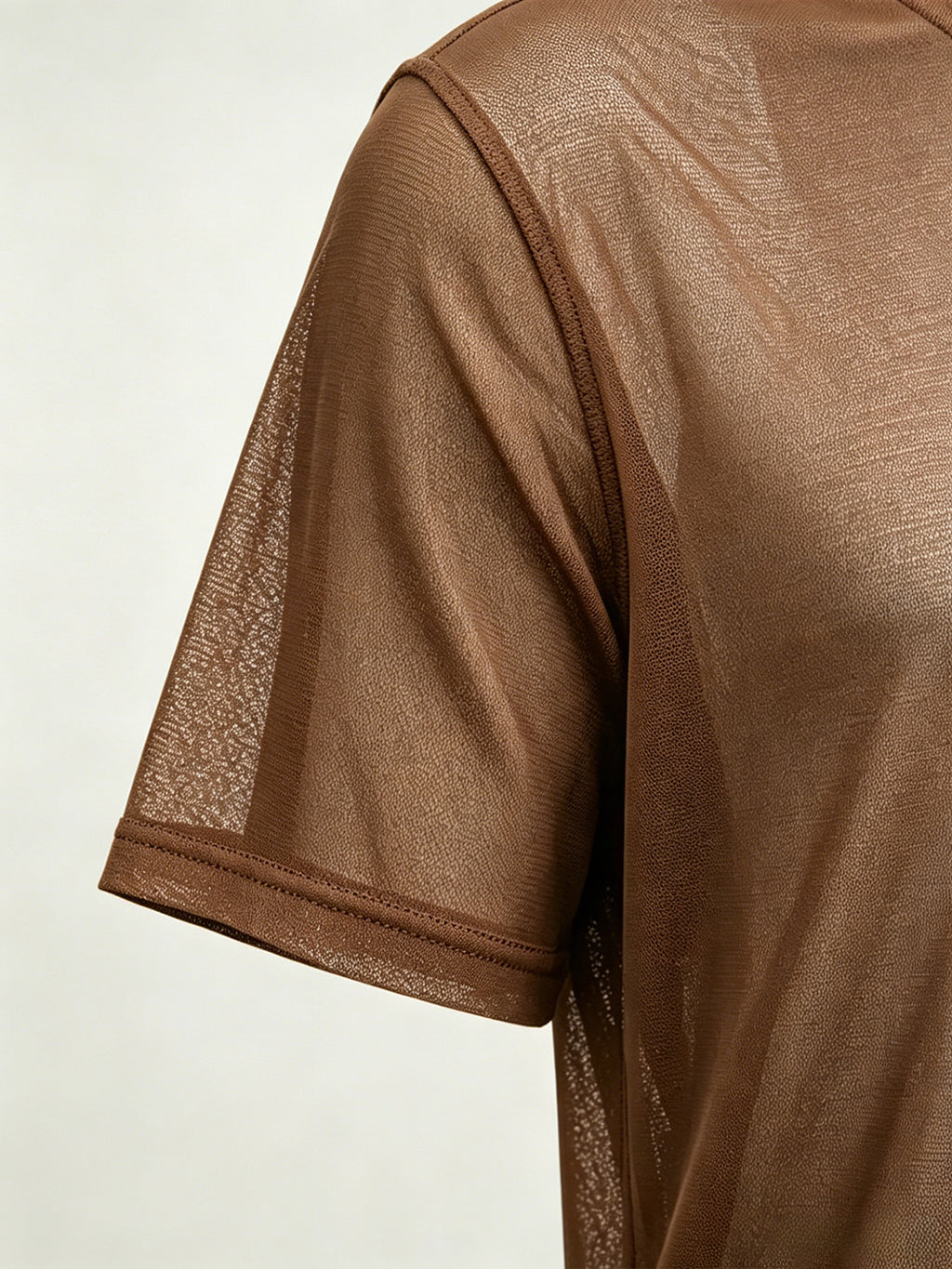 Men's Geometric Triangle Small Logo Mesh Short Sleeve Cooling Quick-Dry Loose Fit Crew Neck Sports T-Shirt - 【Brown】