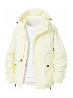 Men'S Lightweight Hooded Softshell Jacket - a Classic, Rugged, And Casual Full-Zip Coat with Multiple Pockets. Suitable for Hiking, Camping, Travel, And Daily Commuting; Ideal for Spring, Summer, And Autumn Wear. A Great Gift Choice for Men - 【Light Yellow】