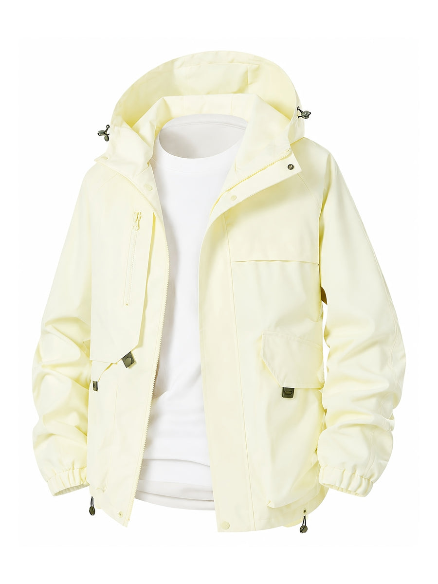 Men'S Lightweight Hooded Softshell Jacket - a Classic, Rugged, And Casual Full-Zip Coat with Multiple Pockets. Suitable for Hiking, Camping, Travel, And Daily Commuting; Ideal for Spring, Summer, And Autumn Wear. A Great Gift Choice for Men - 【Light Yellow】