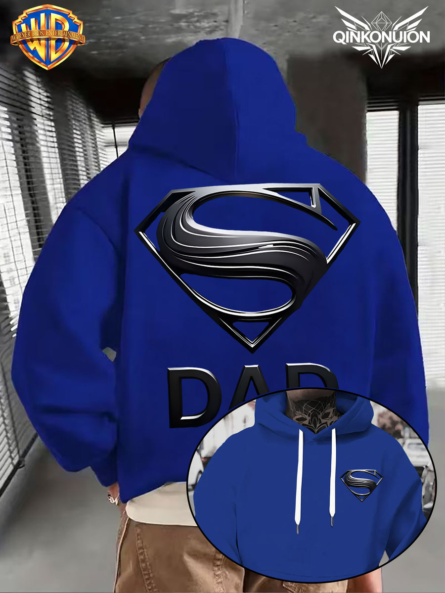 WB Warner Men'S New Trendy Hoodie, Superman Classic Logo Printed Design Hoodie, Daily Casual Drawstring Hoodie, Long Sleeve Hoodie, Machine Washable, Multifunctional Sports And Leisure Loose Fit Men'S Hoodie - Blue