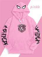 Warner Authorized Unisex Autumn Winter Hooded Sweatshirt, Suitable for Dark Gothic Enthusiasts, Street Fashion Players, Campus Daily Outings, Casual Shopping, Couple And Best Friend Trendy Wear - Pink Color