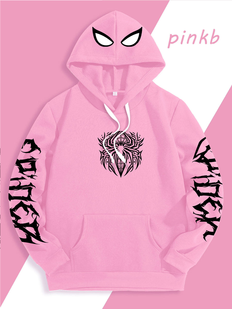 Warner Authorized Unisex Autumn Winter Hooded Sweatshirt, Suitable for Dark Gothic Enthusiasts, Street Fashion Players, Campus Daily Outings, Casual Shopping, Couple And Best Friend Trendy Wear - Pink Color
