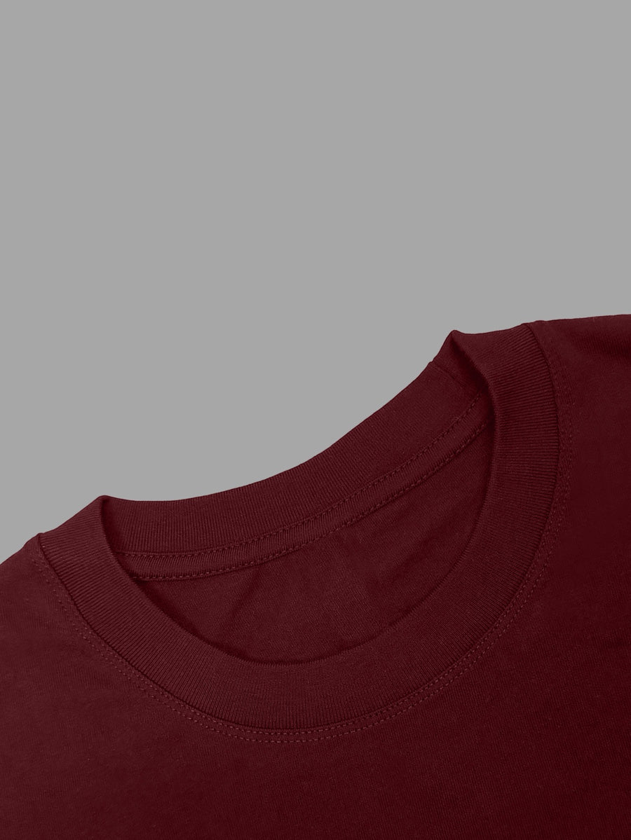 Women'S 100% Solid Color Long Sleeve T-Shirt, Round Neck, Comfortable Casual Wear for Everyday Use - Burgundy