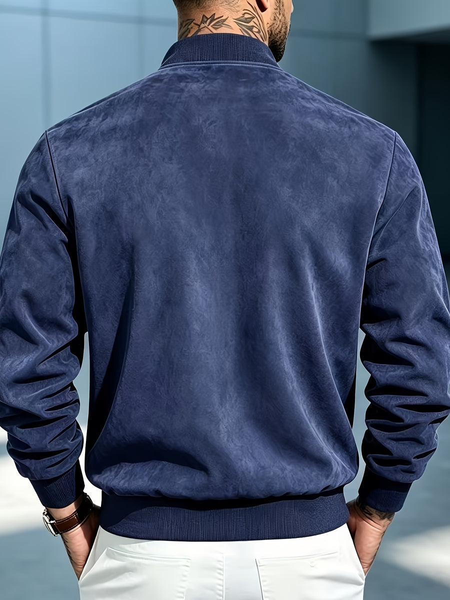 2026 New Men's Baseball Collar Jacket, Autumn Casual Zip-Up Outerwear, Loose Versatile Pilot Top - Navy Color