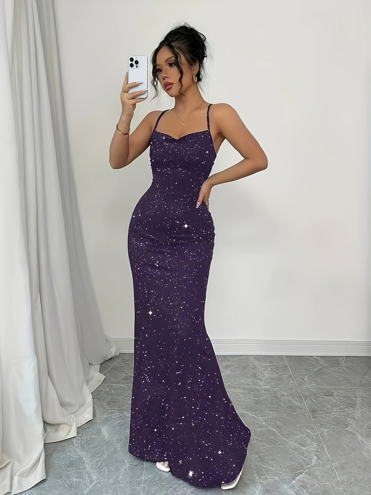 Women's Sparkling Strapless Backless Mermaid Gown for Formal Occasions - Deep Purple