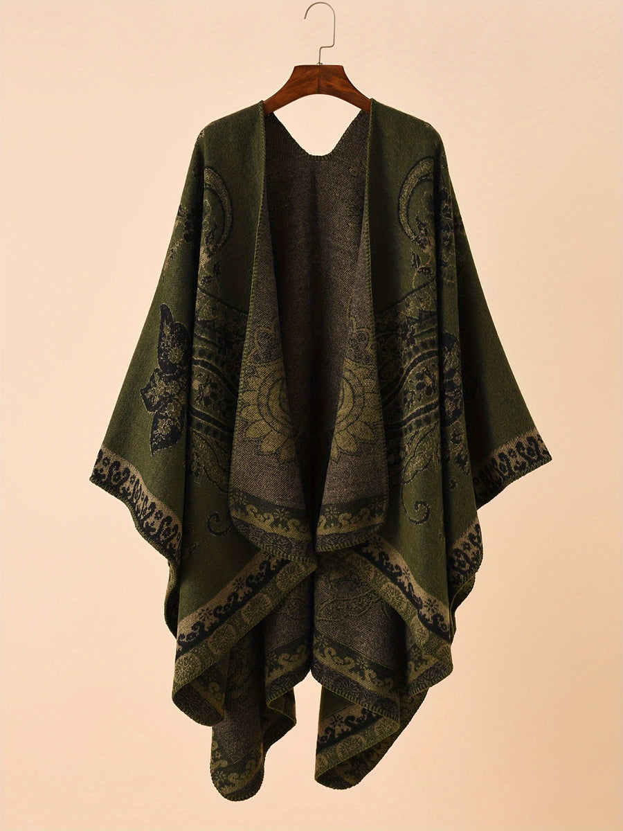 Plus Size - Plus Size - Women'S Oversized Front-Open Thick Shawl Cardigan, Casual Poncho Sweater That Can Be Worn As a Blanket, Suitable for Autumn, Winter, And Nighttime - Green