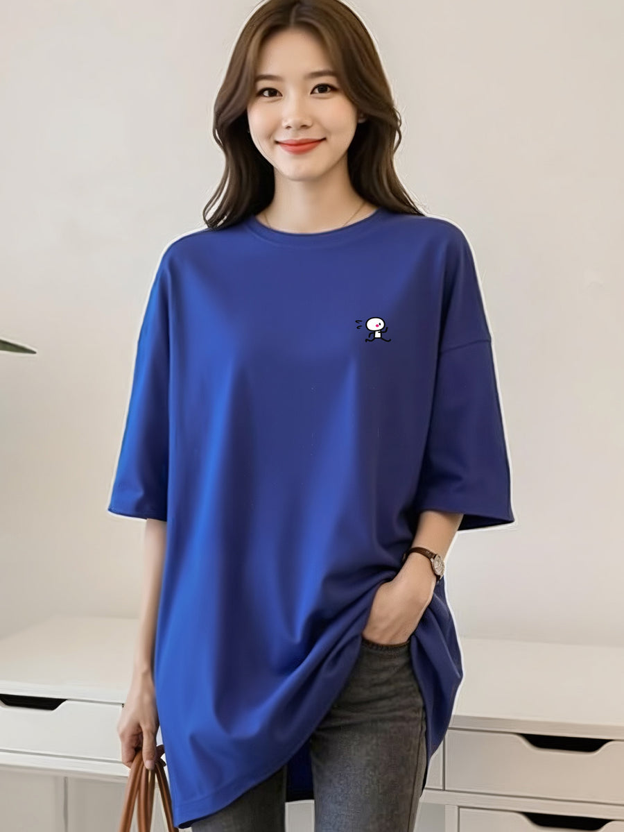 2S025 M-2XL T-Shirt Women Crop Top Clothes Oversize Celebrity Round Neck Large T-Shirt Ladies Women Fashion Internet Leisure Casual T-Shirt Men And Women Plus-Size T-Shirt Versatile Basic Essentials Korean Style
