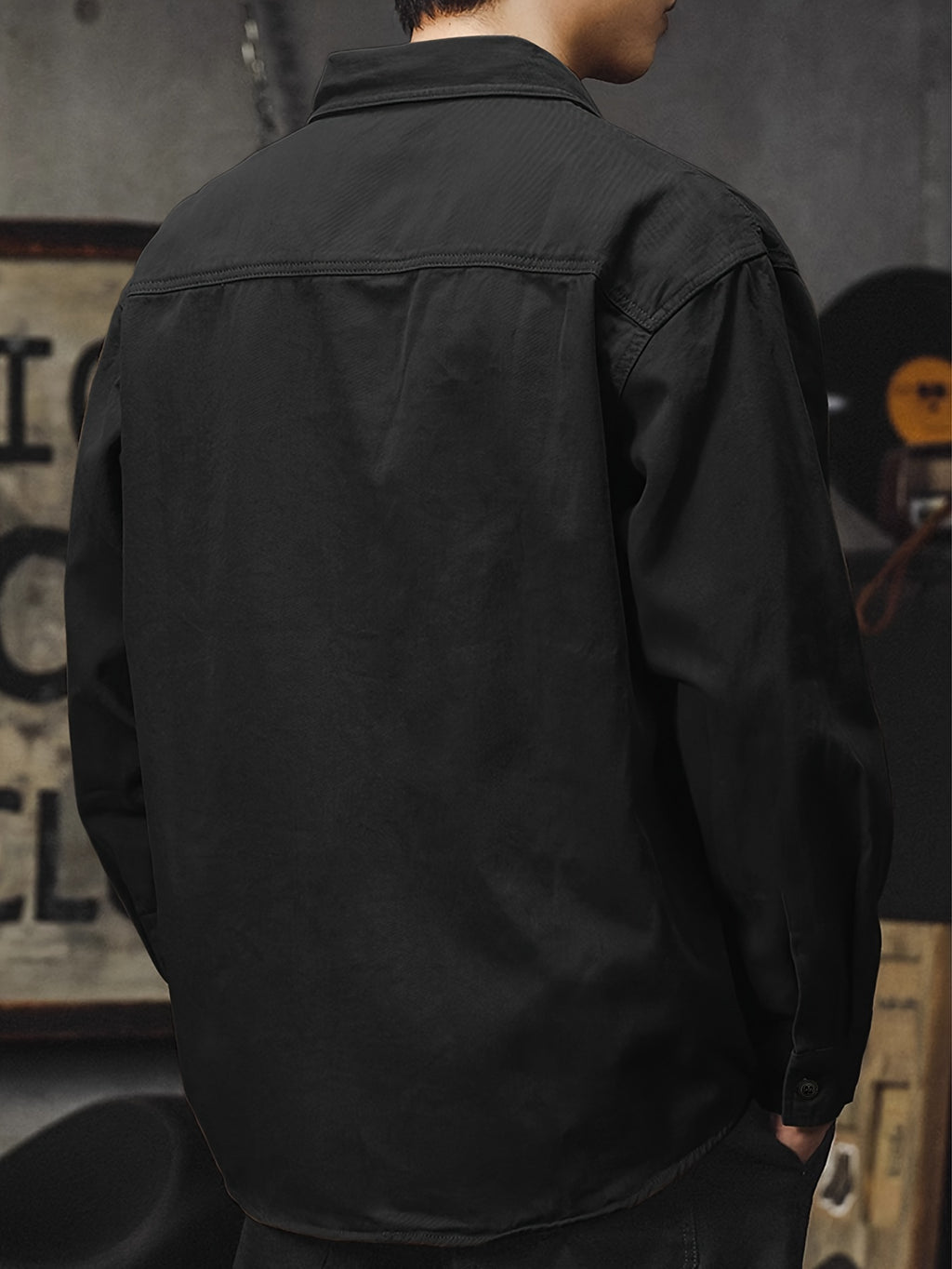 Men'S Cargo Shirt Spring Autumn Long Sleeve Top Vintage Workwear Style Multi-Pocket American Casual Top Outerwear, New Season - Black