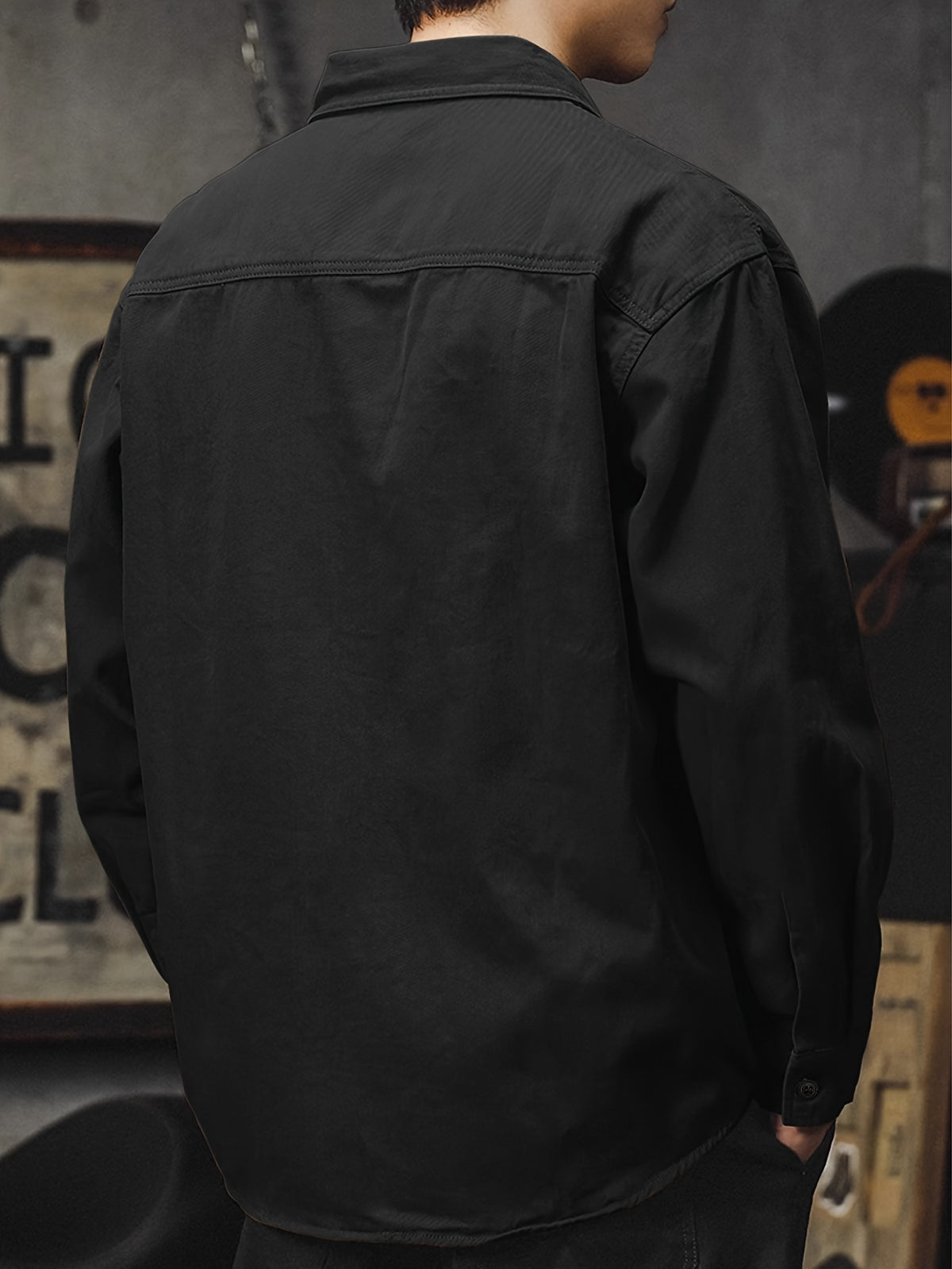 Men'S Cargo Shirt Spring Autumn Long Sleeve Top Vintage Workwear Style Multi-Pocket American Casual Top Outerwear, New Season - Black