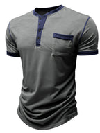 Summer Men'S Short Sleeve T-Shirt Classic Henry Shirt Men'S Short Sleeve Shirt Soft And Skin-Friendly A Must-Have for Summer Breathable And Cool Two-Piece Set for - Dark Gray With Light Gray