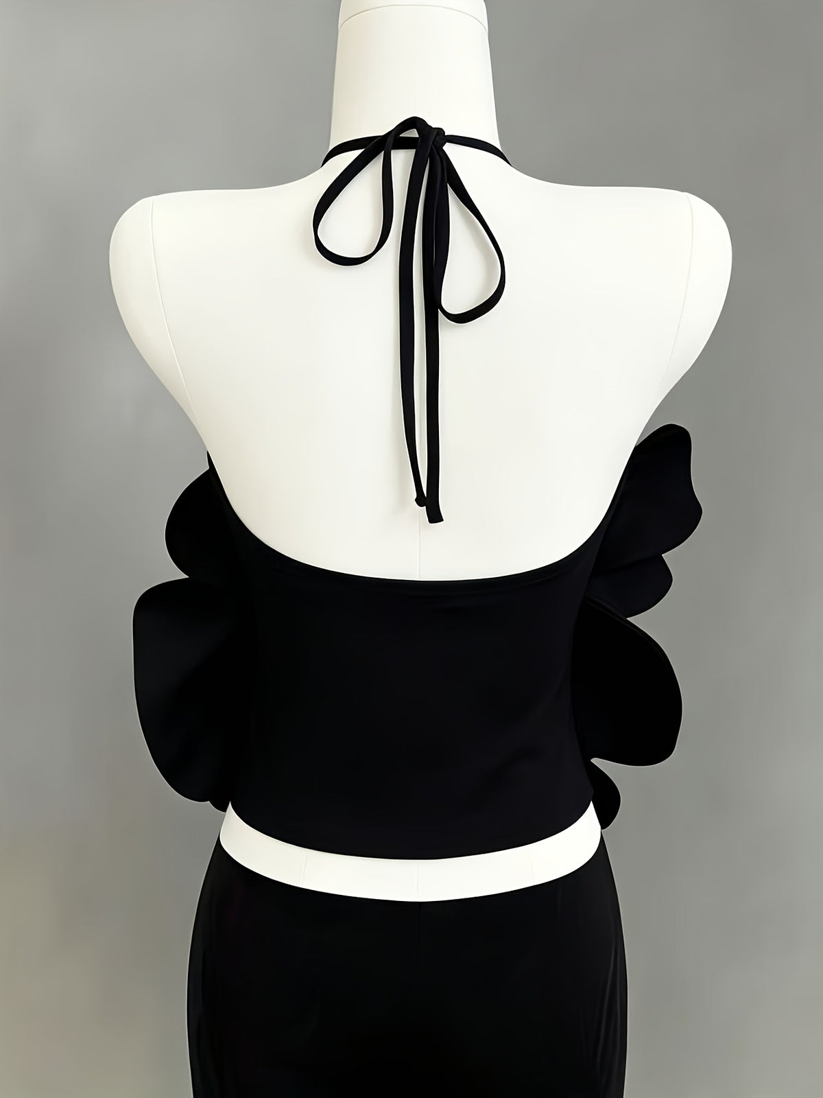 Standard Size Women's Elegant Valentine's Day Crisscross Strap Solid Color Floral Detail Ribbed Sleeveless Bodysuit - Black