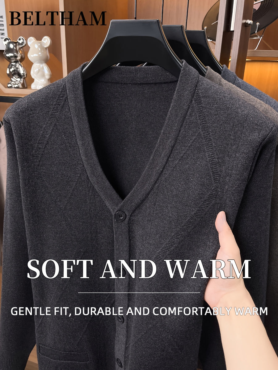 Autumn Winter Men Thick Knit Cardigan, Ideal Gift for Dad and Father, Button Design with Pockets, Warm Cold Resistant Soft Comfortable Sweater, Elegant Versatile Top Cardigan Coat for Daily Casual Business Sports Fishing Camping Wear - Black