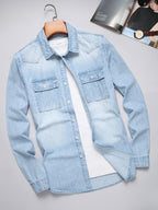 Men'S Light Blue Denim Shirt - Light Blue