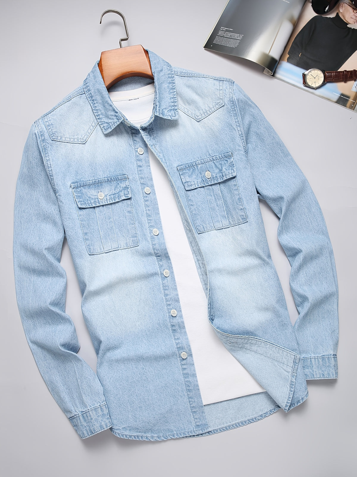 Men'S Light Blue Denim Shirt - Light Blue