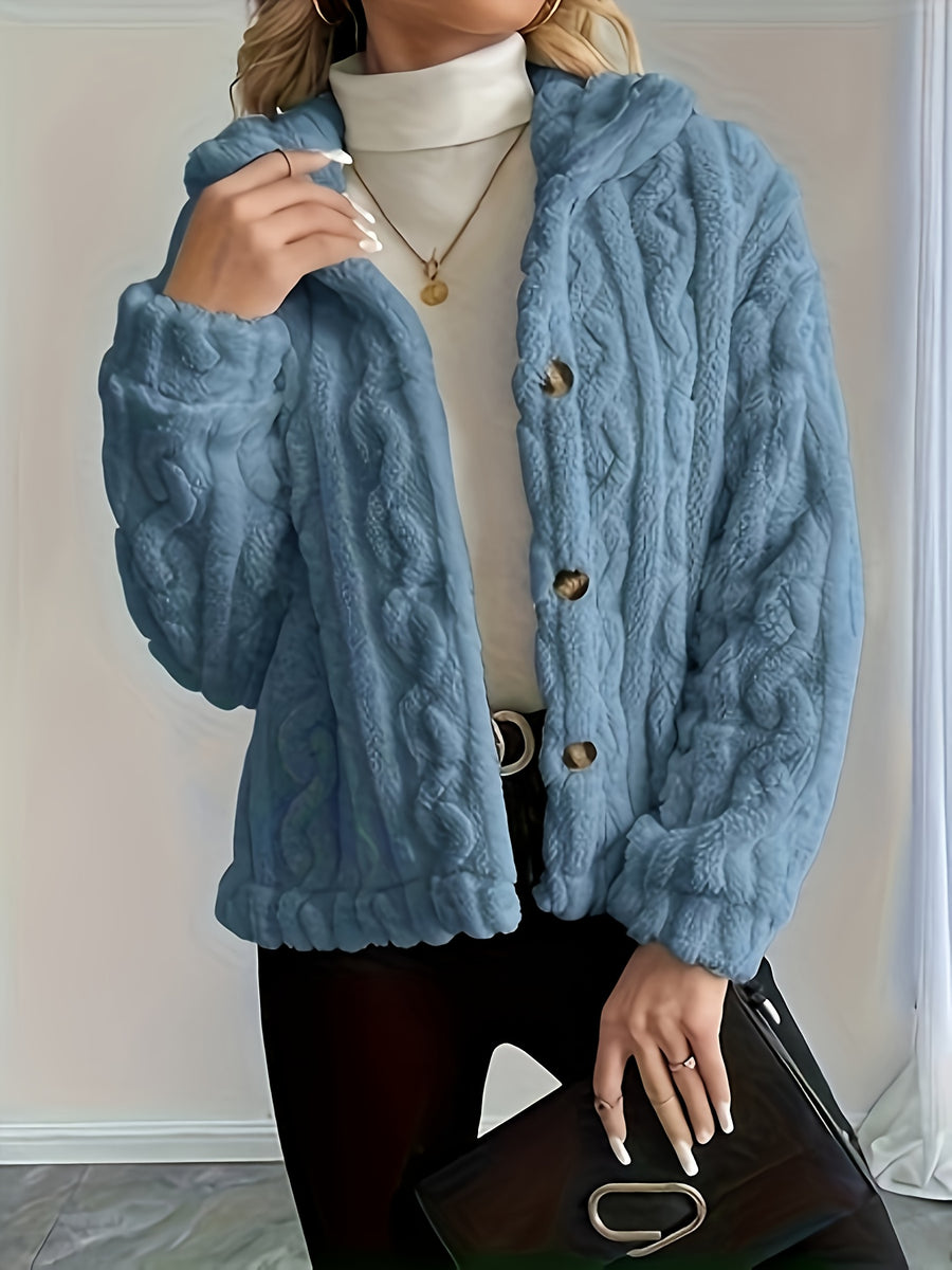 Double-Sided Lapel Button Elegant Top Coat - Blue