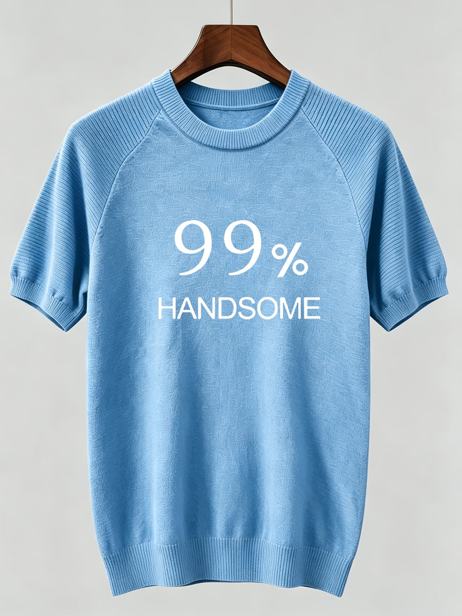 2026 Light Luxury Texture Men'S Off-Shoulder Knit Short Sleeve, Comfortable And Breathable Summer T-Shirt - Sky Blue