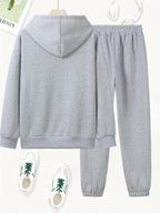 Butterfly Heart Print Hoodie And Pants Set, Casual Long Sleeve Hoodie And Jogger Set, Women'S Hooded Pocket Outfit - Grey