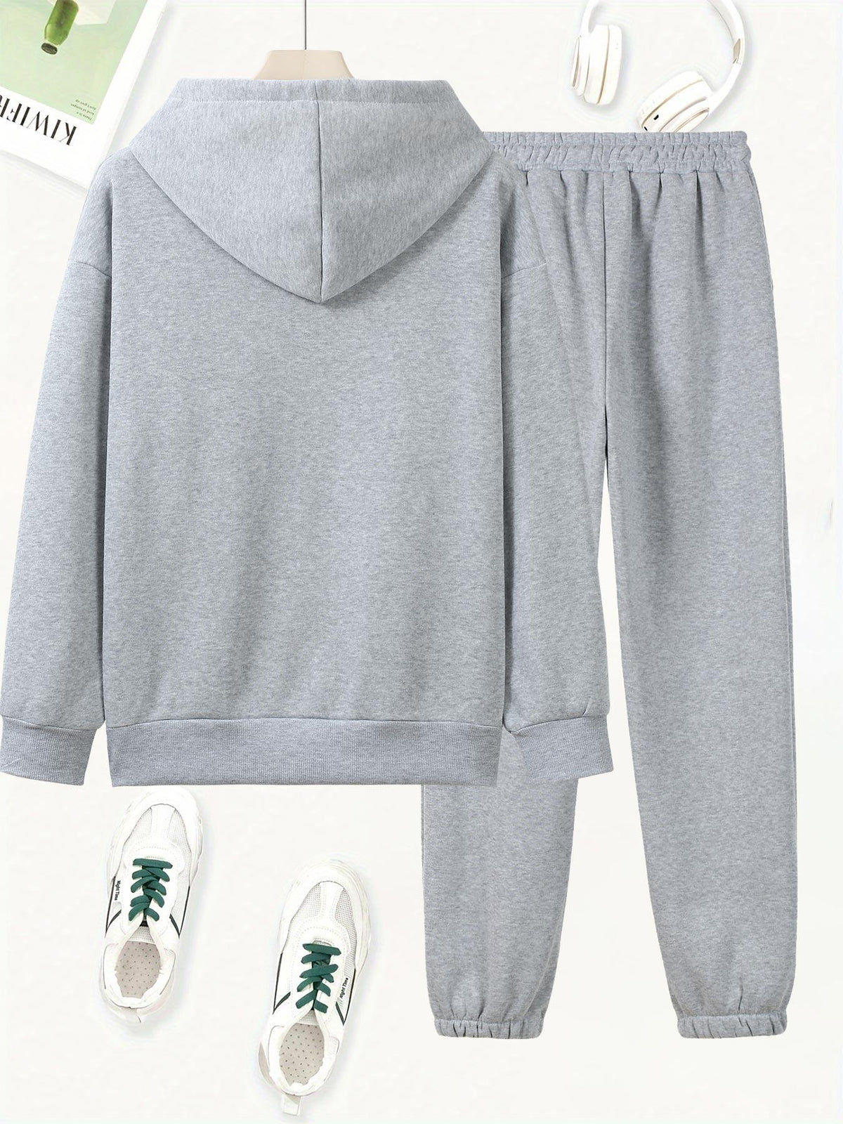 Butterfly Heart Print Hoodie And Pants Set, Casual Long Sleeve Hoodie And Jogger Set, Women'S Hooded Pocket Outfit - Grey
