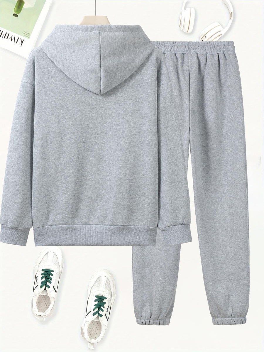 Butterfly Heart Print Hoodie And Pants Set, Casual Long Sleeve Hoodie And Jogger Set, Women'S Hooded Pocket Outfit - Grey