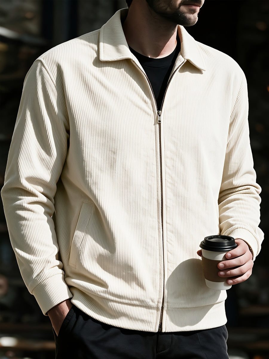 [Pearson OBM] Spring/Autumn New Men'S Solid Color Fashion Corduroy Jacket, Suitable for Outdoor Leisure Activities And Daily Work Commute - Off-white
