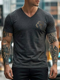 Casual Style Men's V-Neck T-Shirt Panther Print Summer Wear Gift for Him - Dark Gray