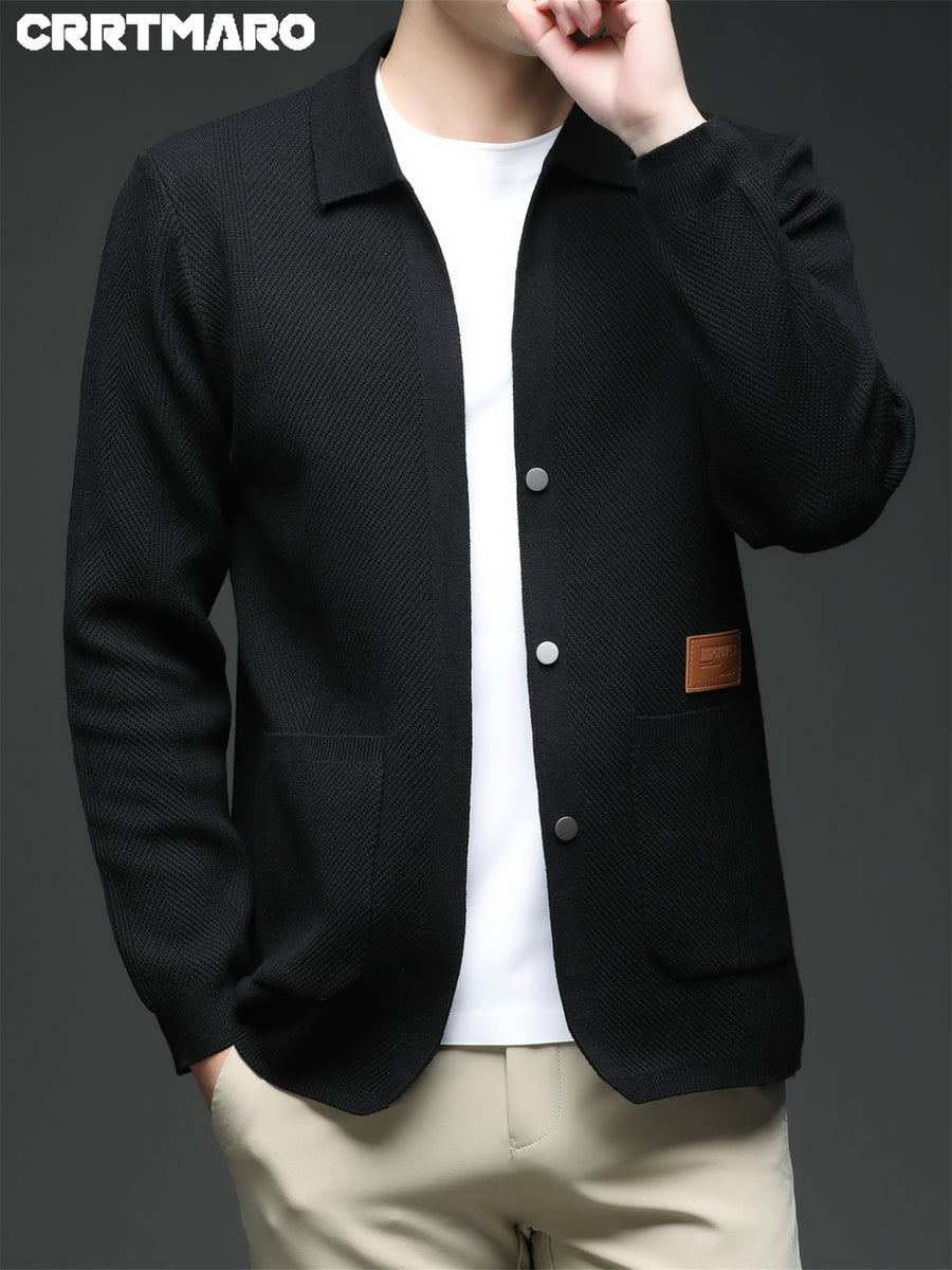 ZBZP Men's Autumn/Winter Knitted Sweater - Premium Warm Winter Cardigan, New Arrival Oversized Loose Fit Open Front Cardigan for Men - Black