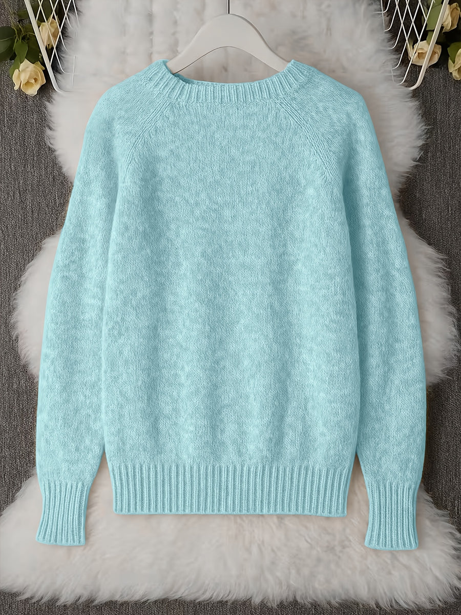 French-style Round-neck Sweater, Soft and Cozy, Elegant Design, Perfect for Spring and Autumn Commuting and Outings - Peacock Blue