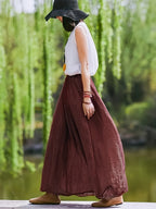 BK031606 Spring Summer Fall New Women'S Solid Retro Style Midi Skirt - Breathable, Loose Fit with Pockets, Spring Fall Elegant Casual Design - Maroon
