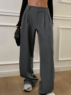 Women'S Easy Suit Casual Trousers (Classic Silhouette with Pleated Front And Stiff Fabric), Wardrobe Staple, Suitable for Spring/Summer Cafe Gatherings, Outdoor Dates, Weekend Parties, Elegant And Fashionable, Classic - Dark Gray
