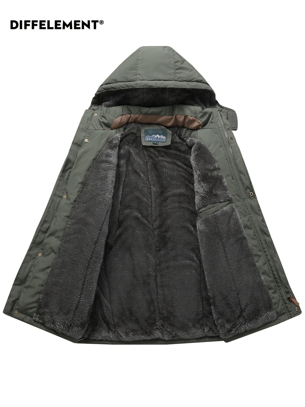 DIFFELEMENT Men's -Lined Hooded Parka Padded Coat, Windproof and Warm, Multi-Pocket Workwear Jacket with Detachable Hood, Elastic Cuffs, Regular Fit, Suitable for Cold Weather, Urban Streetwear, Skiing, Hiking, Winter Daily Work, and Casual Wear - fern green