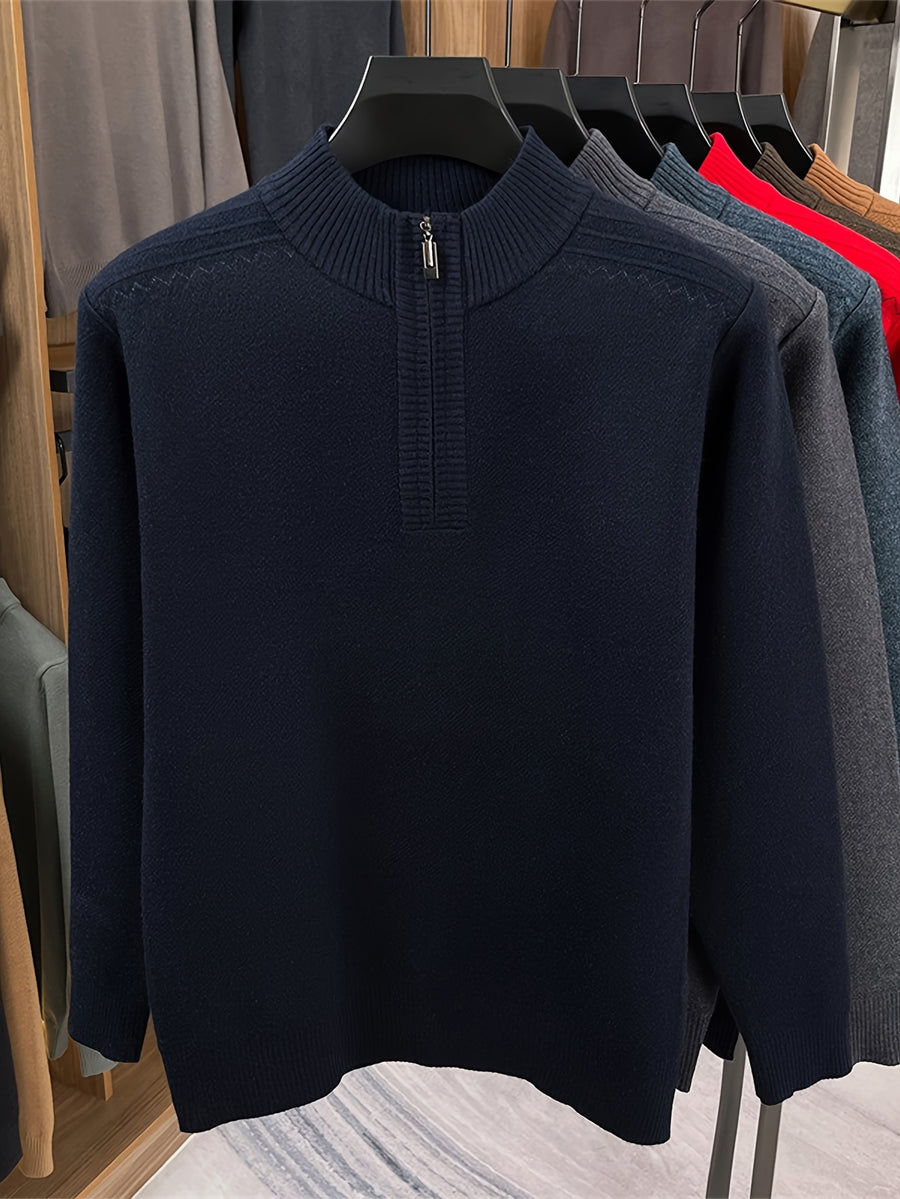 CHIOACE Autumn/Winter Special Offer Men'S Knitted Polo Shirt Half High Collar Zipper Design Soft And Comfortable Fabric Casual Style Loose Fit Suitable for Daily Casual Use - Navy Color