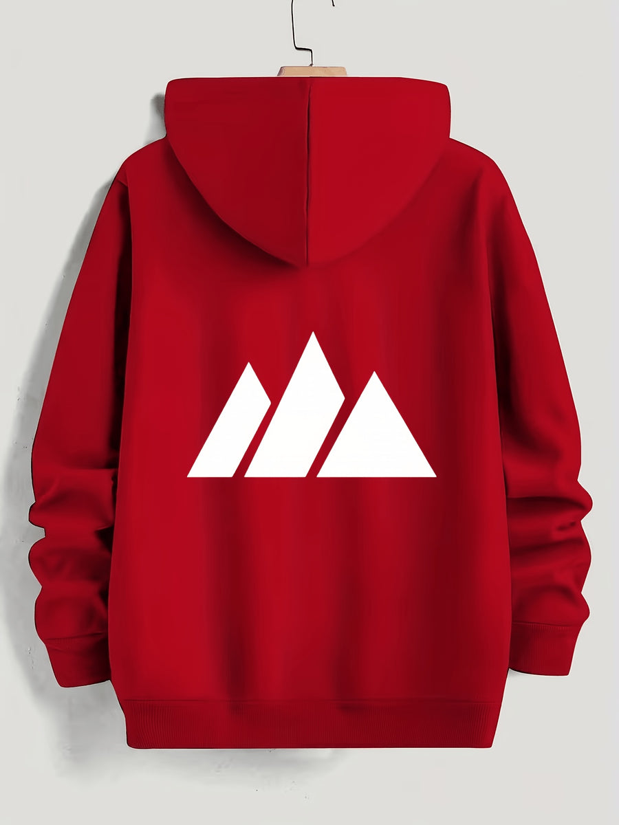 Men'S Hoodie Geometric Mountain Print Pullover Hooded Long Sleeve Oversized Fit Casual Streetwear Daily Comfortable Fall Winter Factory Direct Shipping - Red