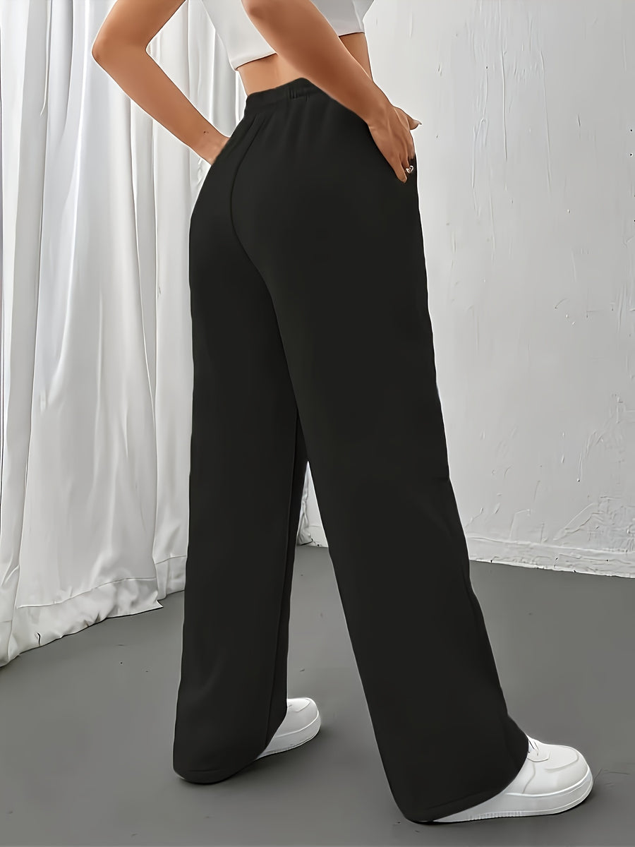 Women's Casual Jogger Pants with Drawstring Waist & Elastic Cuffs - All-Season Comfort Polyester, Trendy Geometric Print Straight-Leg Design for Workouts & Casual Attire, Jogging Pants - Black