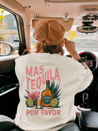 Graphic Print Drop Shoulder T-shirt, Short Sleeve Crew Neck Casual Top for Spring & Summer, Women's Clothing - Cream