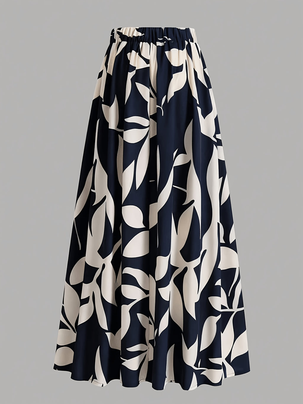 Women's Wide-Length Watercolor Midi Skirt - High-Waisted Loose Skirt Suitable for Spring Summer Fall, Elegant Office to Casual Wear, Machine Washable Skirt - Dark Blue
