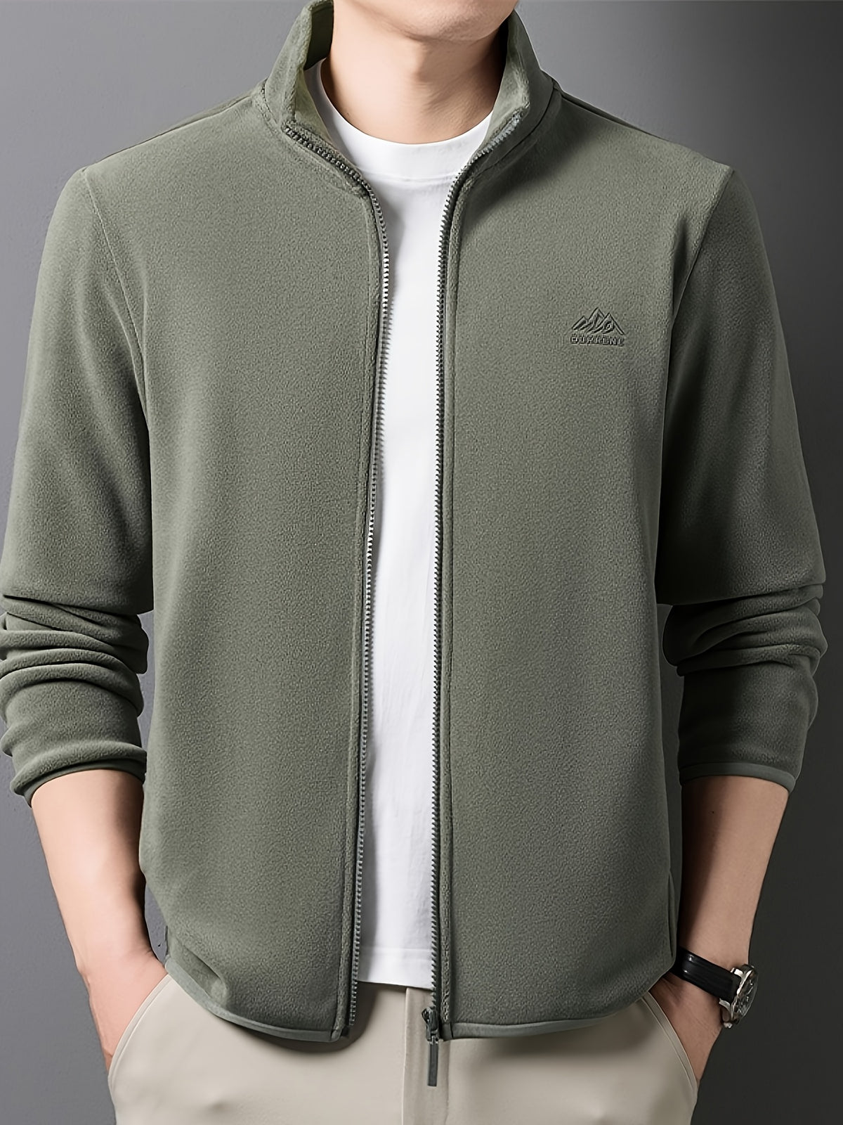 Winter New Men'S Long Zipper Fashion Versatile, Fleece Fabric Comfortable And Soft - Green