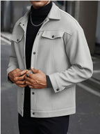 Men's Fashion Casual Jacket, Classic Simple and Comfortable Outfit, Men's Casual Wear, Men's Outerwear for Daily Wear, Men's Outfit, Valentine's Day Gift for Men, Autumn Transitional Layers - Grey