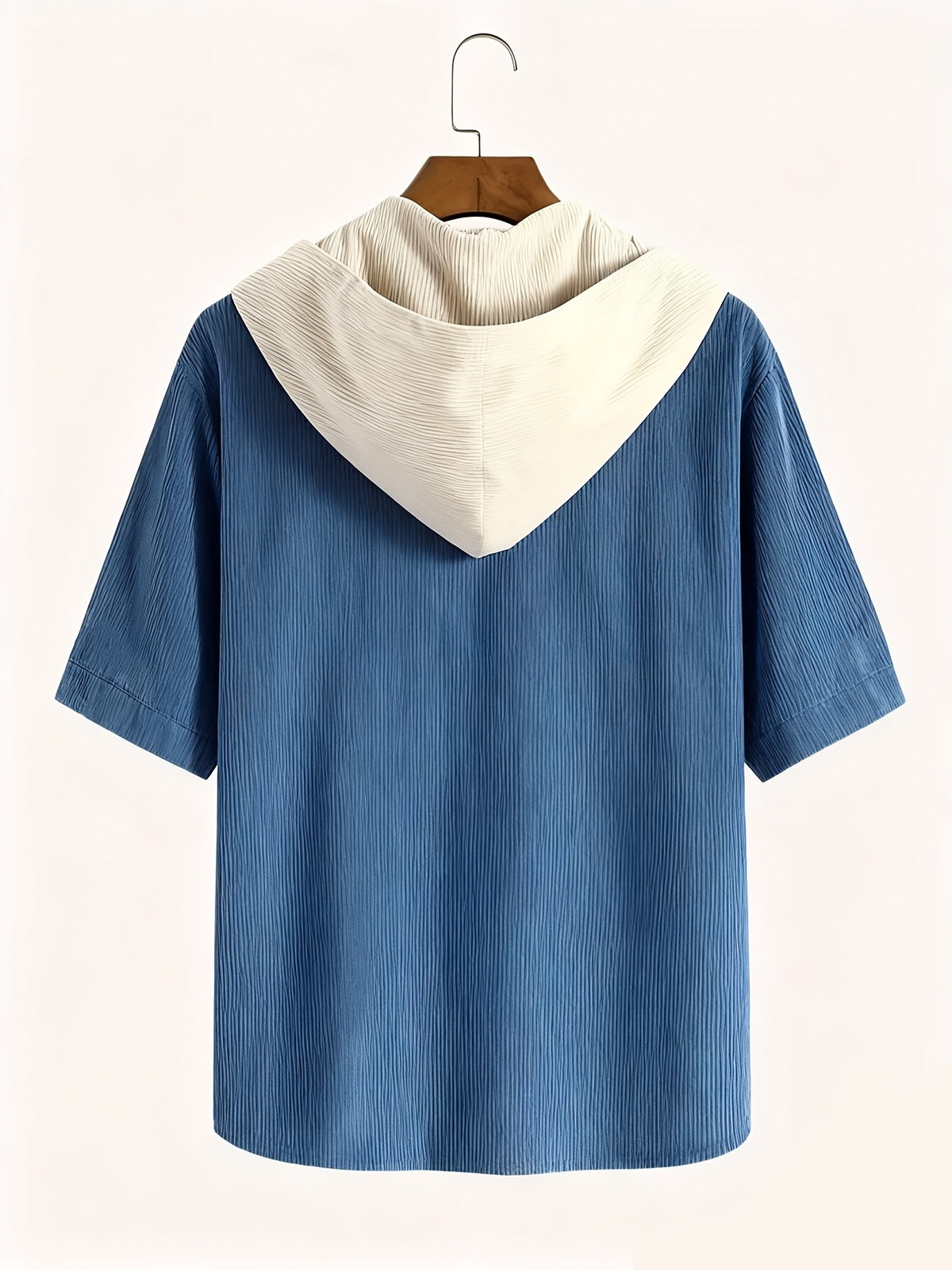 2026 New Men'S Corduroy Short Sleeve Hooded Sweatshirt, Fashionable Versatile Jacket, Comfortable Trendy Top, Suitable for Casual Outdoor Daily Wear - Blue